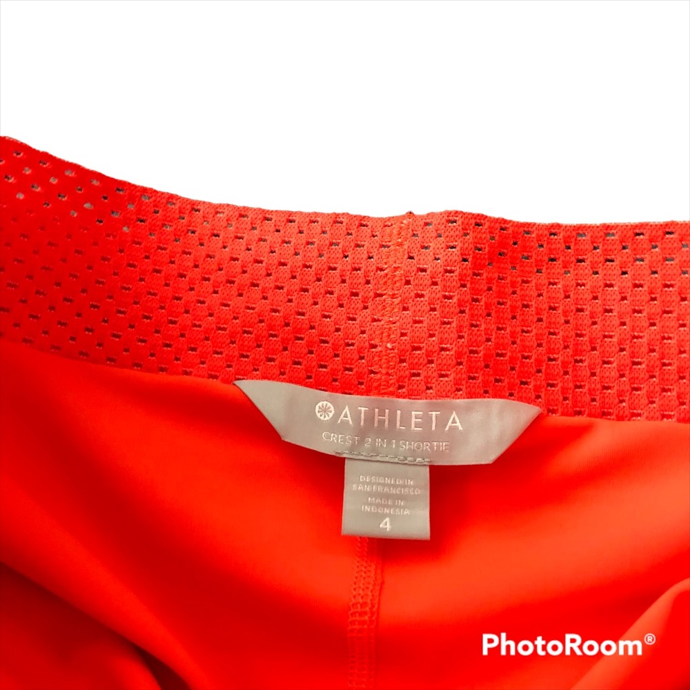 Athleta 2 in 1 Shortie Shorts Neon Orange 4 - Picture 2 of 5